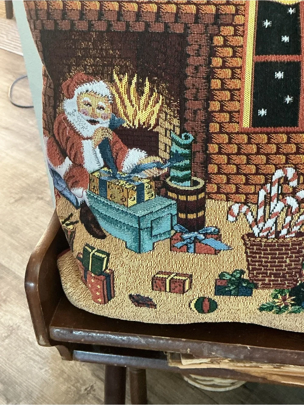 santa clause christmas Pillow Embroudered Fireplace Stockings Tashe Home